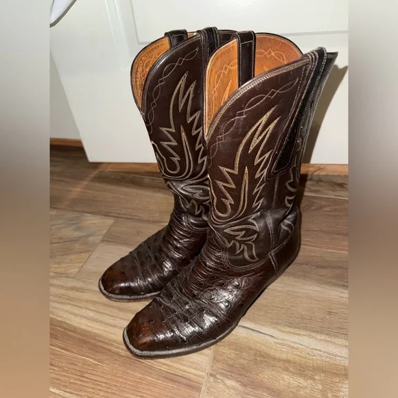 Lucchese Brown Boots Full OSTRICH QUILL Exotic Cowboy Western